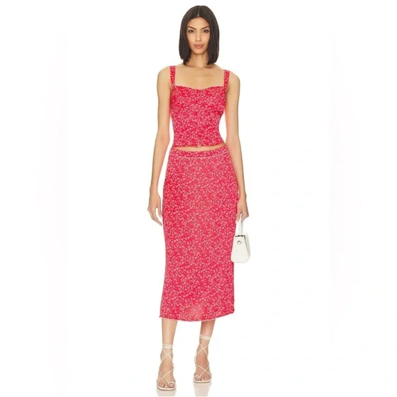 For Love and Lemons Chianti top and barbera midi skirt set pink XS - Picture 4 of 12